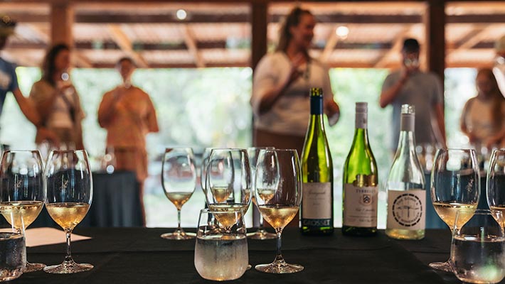The wine tasting table in the Tiger Trek habitat
